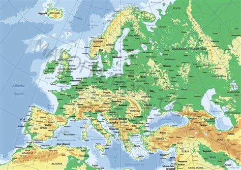 Physical map of Central Europe with cities, large .